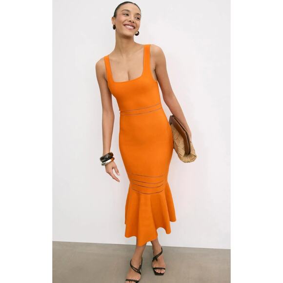 SIMKHAI Louella Midi Dress in Orange - Picture 1 of 11